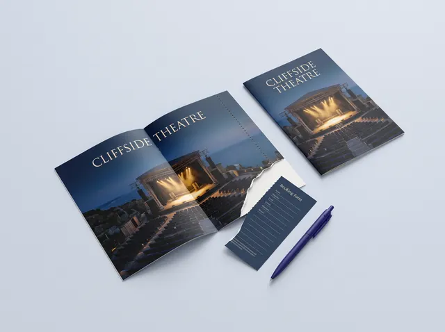 An open Cliffside Theatre leaflet with its booking form panel torn half away