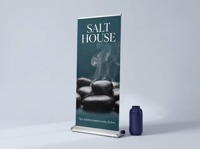A teal Salt House spa roller banner with steaming hot stones, on a heavy premium cassette with chrome end plates and no feet